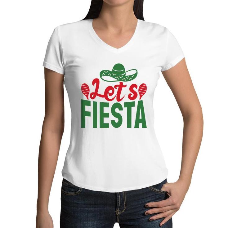 Lets Fiesta Colorful Decoration Gift For Human Red Green Women V-Neck T-Shirt