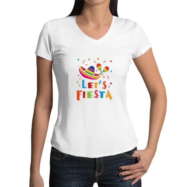 Lets Fiesta Colorful Great Decoration Gift For Human Women V-Neck T-Shirt