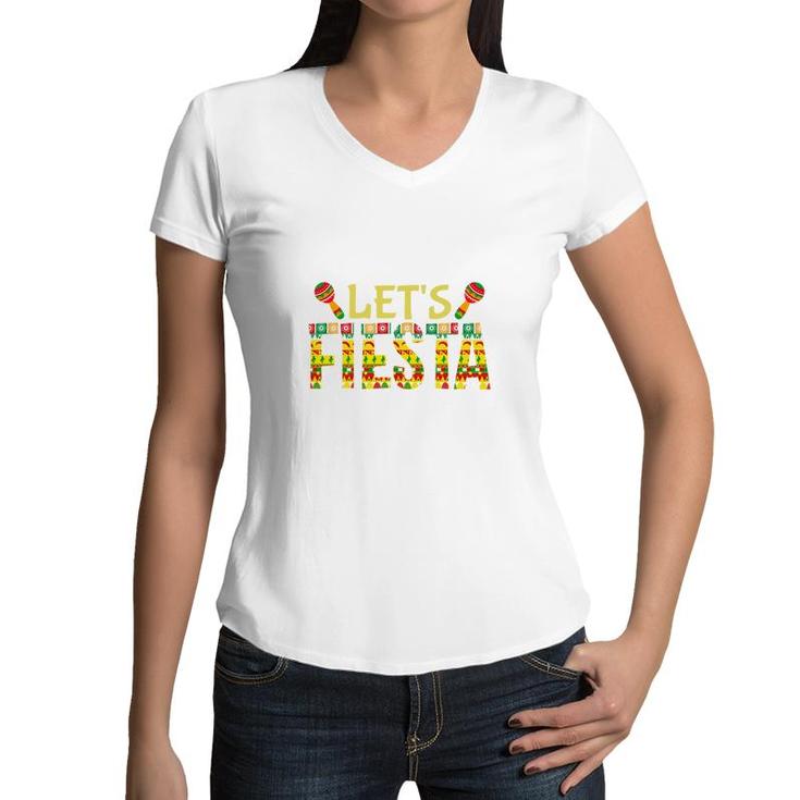 Lets Fiesta Cute Decoration Gift For Human Women V-Neck T-Shirt