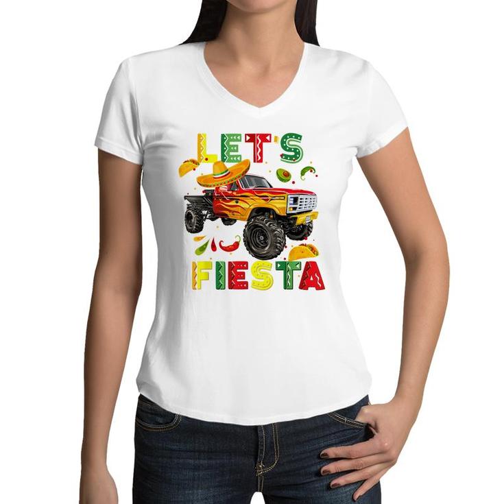 Lets Fiesta Monster Truck Happy Cinco De Mayo Costume  Women V-Neck T-Shirt