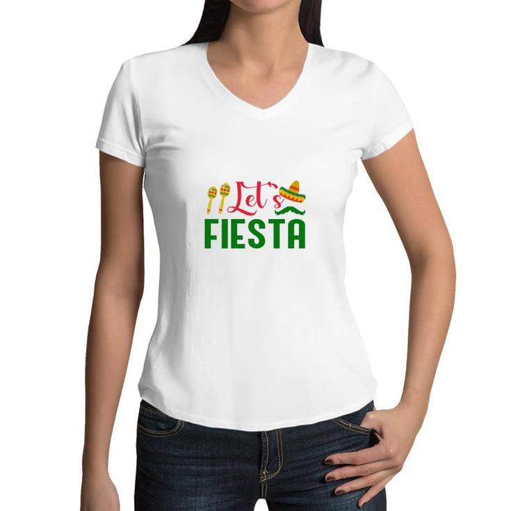 Lets Fiesta Red Green Decoration Gift For Human Women V-Neck T-Shirt