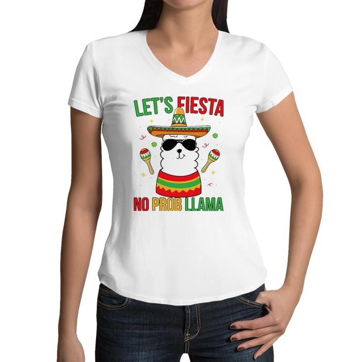 Llama Cinco De Mayo  Fiesta No Prob Funny Boys Girls Women V-Neck T-Shirt