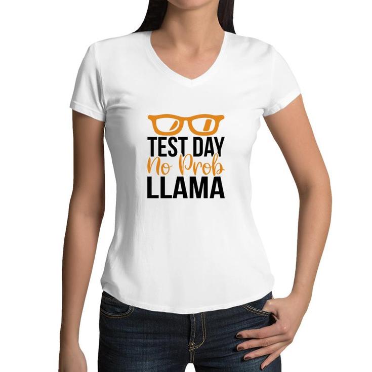 Llama Test Day No Prob Llama Yellow And Black Women V-Neck T-Shirt