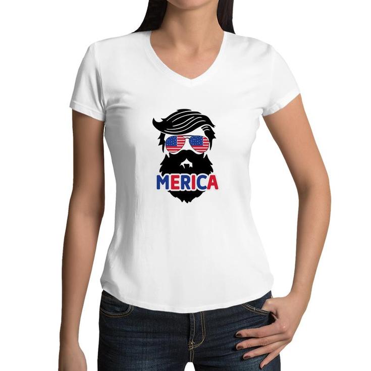 Merica July Independence Day Black Man Great 2022 Women V-Neck T-Shirt