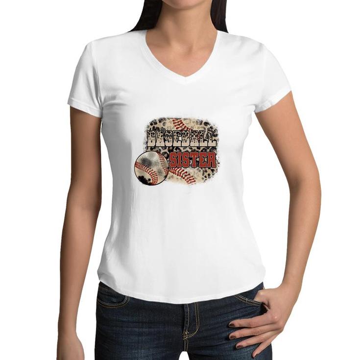 Original Baseball Sister Design Great Black Graphic Women V-Neck T-Shirt