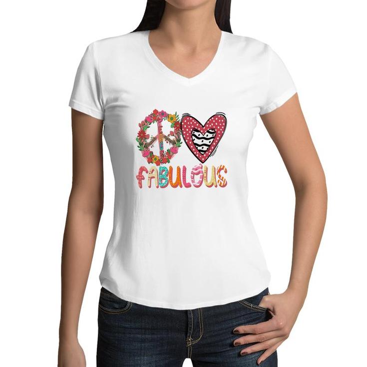 Peace Love Fabulous Symbol Idea For Grandma New Women V-Neck T-Shirt