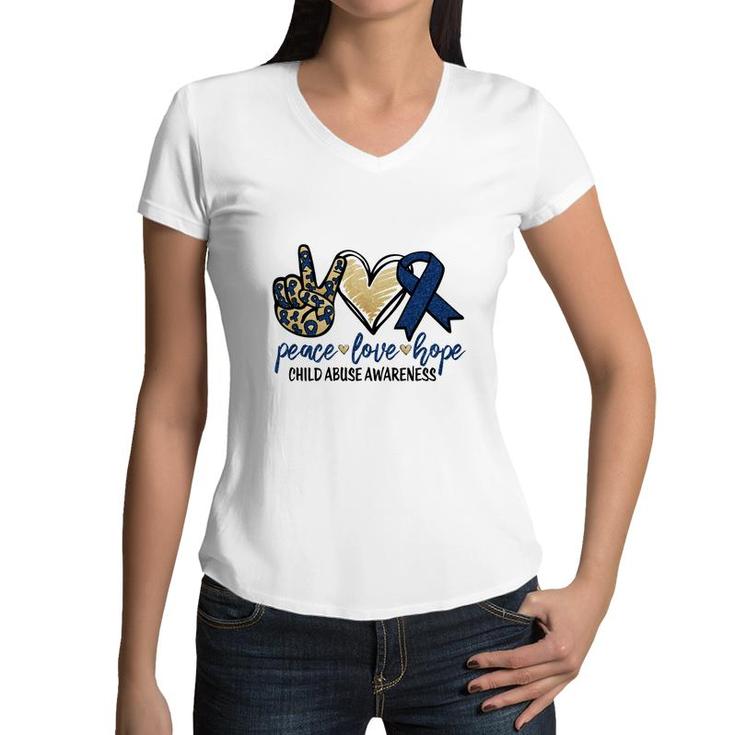 Peace Love Hope Child Abuse Awareness Glitter New Women V-Neck T-Shirt