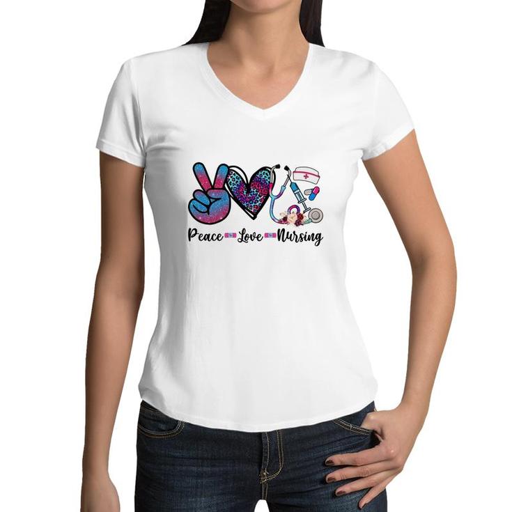 Peace Love Nursing Graphics In The World New 2022 Women V-Neck T-Shirt