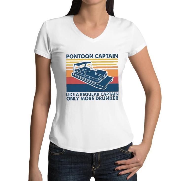 Pontoon Captain Like A Regular Captain New Blue Graphic Women V-Neck T-Shirt