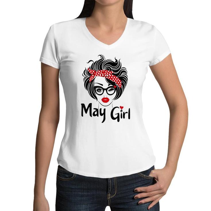 Queens Are Born In May Girl Cute May Birthday  Women  Women V-Neck T-Shirt