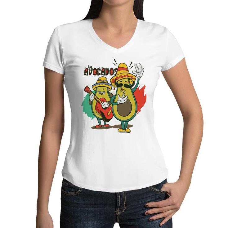 Recuso Funny Avocado Singing And Guitaring Women V-Neck T-Shirt