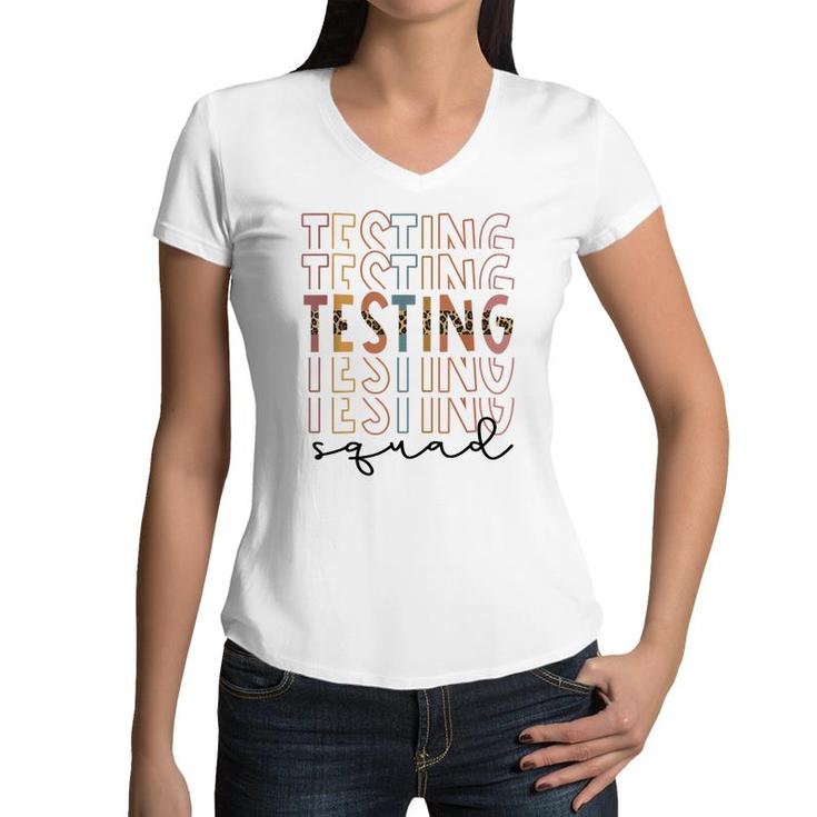Retro Vintage Testing Stacked Typography Fun Teacher Testing  Women V-Neck T-Shirt