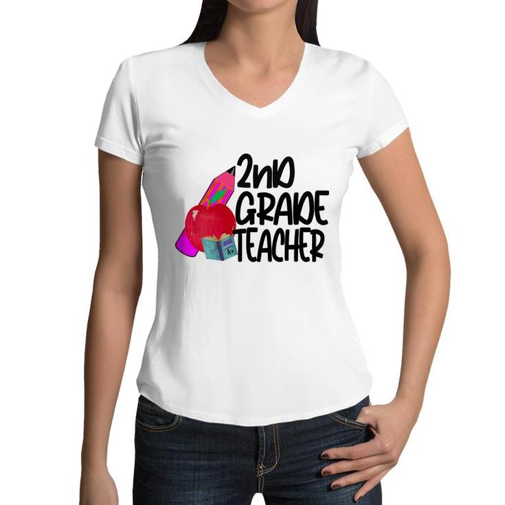 Second Grade Teacher Back To School Black Teacher Life Women V-Neck T-Shirt
