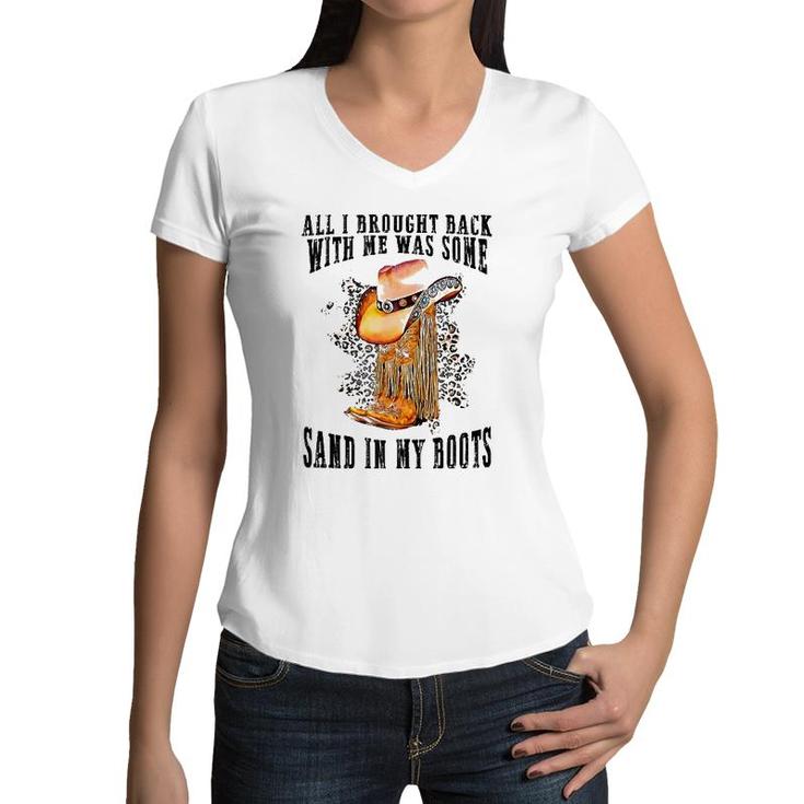 Southern Western Sand In My Boots Leopard Cowgirl Boots Hat  Women V-Neck T-Shirt