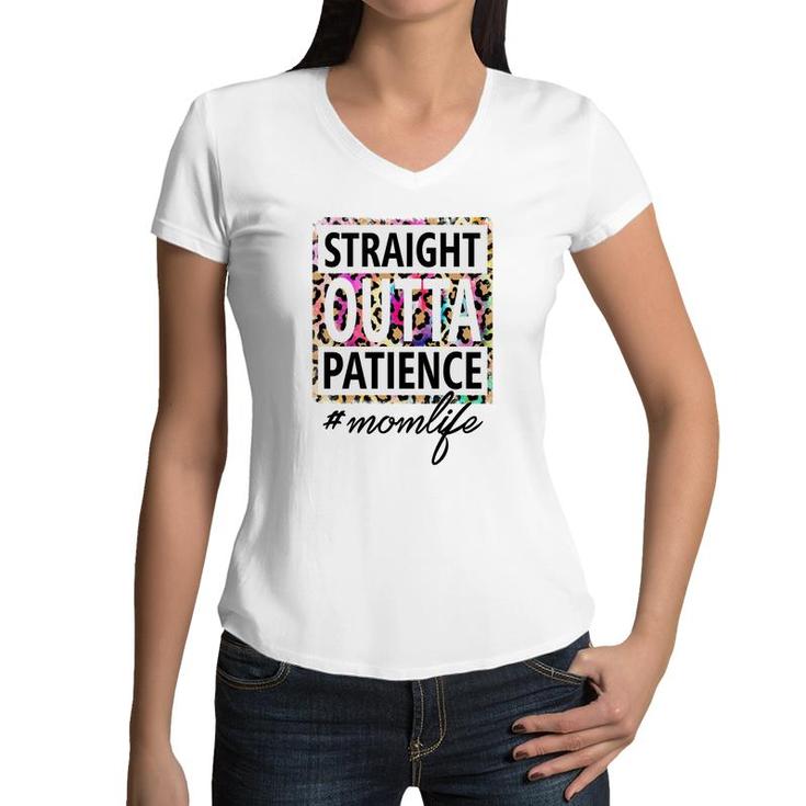 Straight Outta Patience Momlife Pink Leopard Vintage Mothers Day Women V-Neck T-Shirt