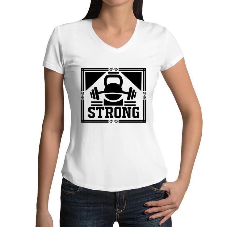 Strong Bible Verse Black Graphic Sport Great Christian Women V-Neck T-Shirt