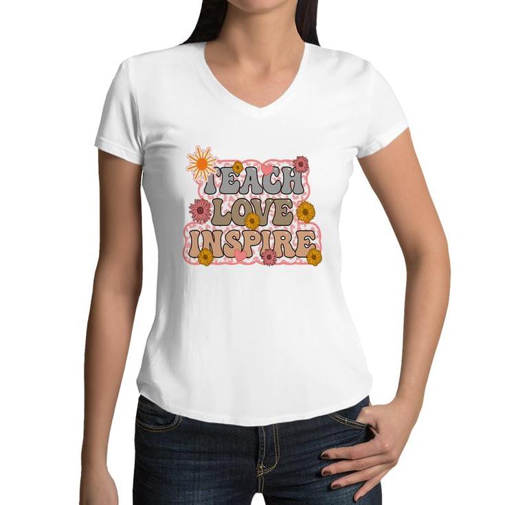 Teach Love Inspire Sunflower Custom Women V-Neck T-Shirt