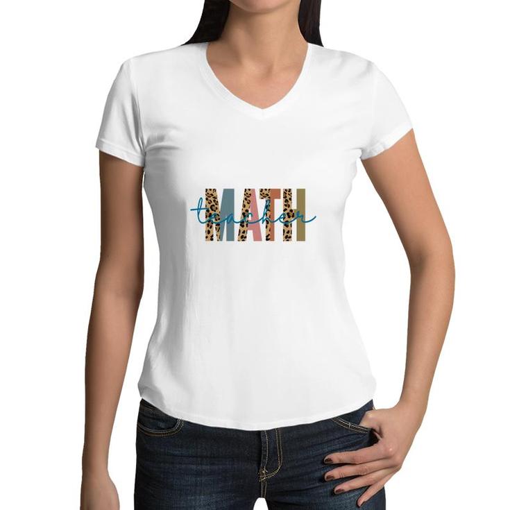 Teacher Math Leopard Design Half Leopard Women V-Neck T-Shirt