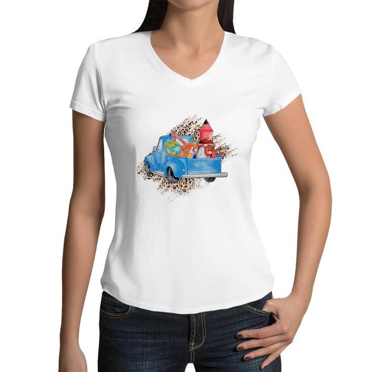 Teacher Trucks Carry Useful Knowledge To Students Women V-Neck T-Shirt