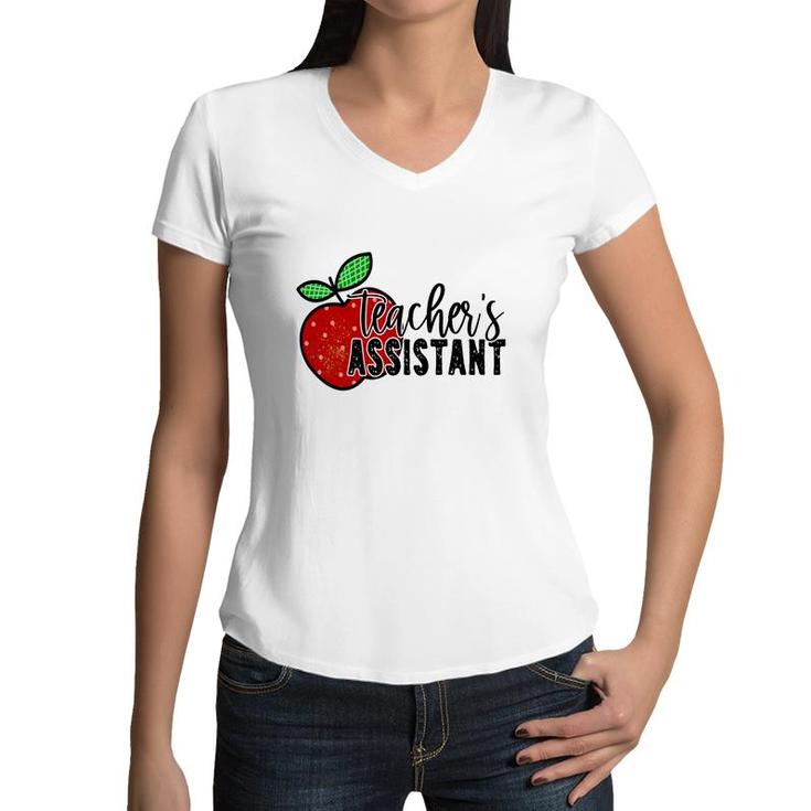 Teachers Assistant Apple Design For Teacher Women V-Neck T-Shirt