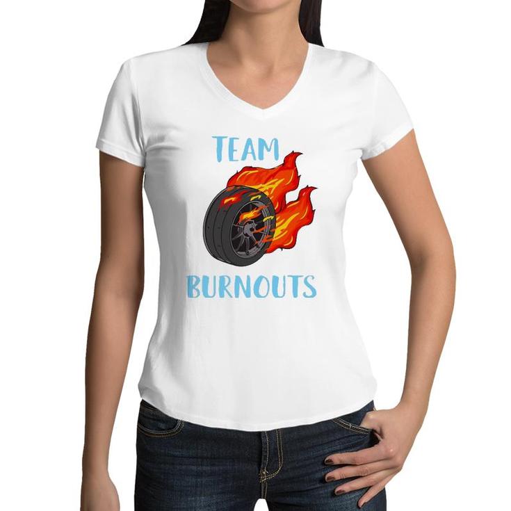 Team Burnouts Gender Reveal Party Idea For Baby Boy Reveal Women V-Neck T-Shirt