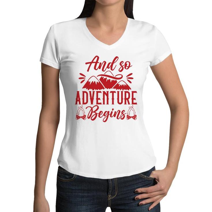 Travel Lover Explores And So Adventure Begins Women V-Neck T-Shirt