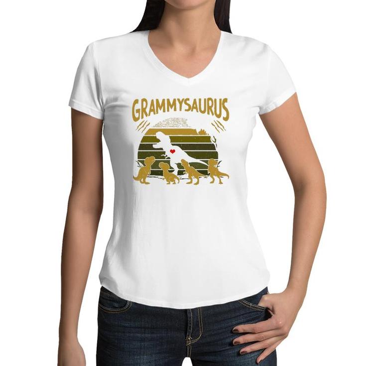 Vintage Retro 4 Kids Grammysaurus Dinosaur Lover Women V-Neck T-Shirt