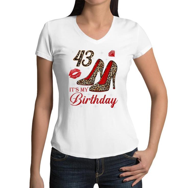 Women Its My 43Rd Leopard High Heels Happy 43Th Birthday  Women V-Neck T-Shirt