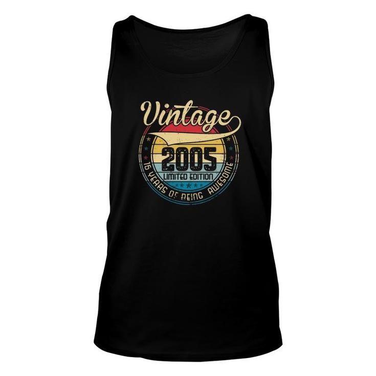16 Years Of Being Awesome Vintage 2005 Limited Edition 16Th Birthday Sixteenth B-Day Birthday Party Unisex Tank Top