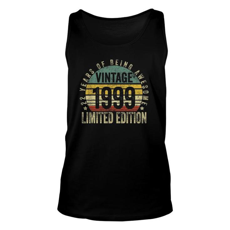 22 Years Old Gifts Vintage 1999 Limited Edition 22Nd Birthday Unisex Tank Top