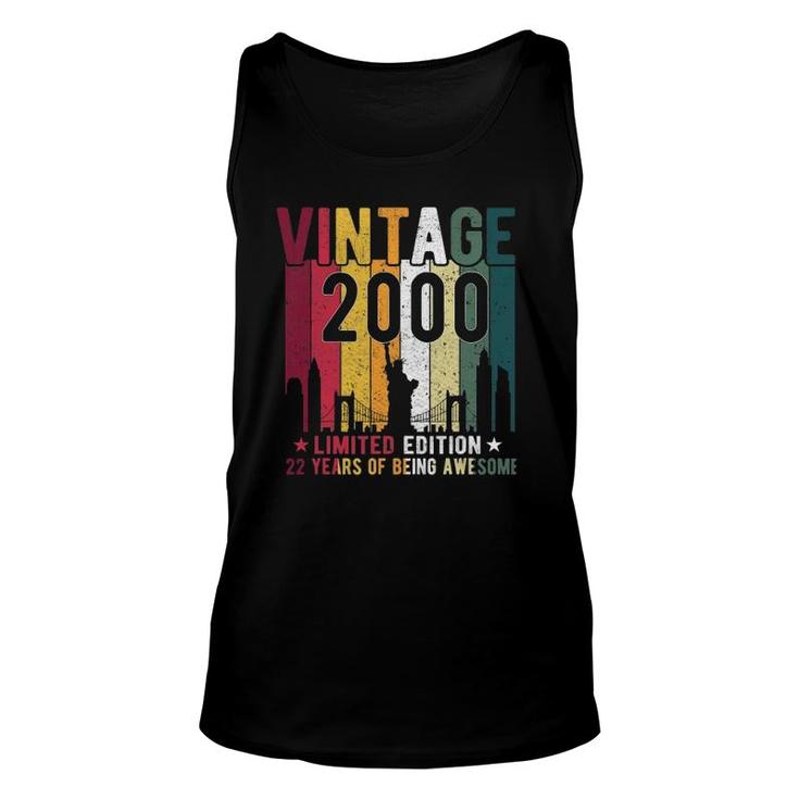 22 Years Old Gifts Vintage 2000 Limited Edition 22Th Birthday Unisex Tank Top