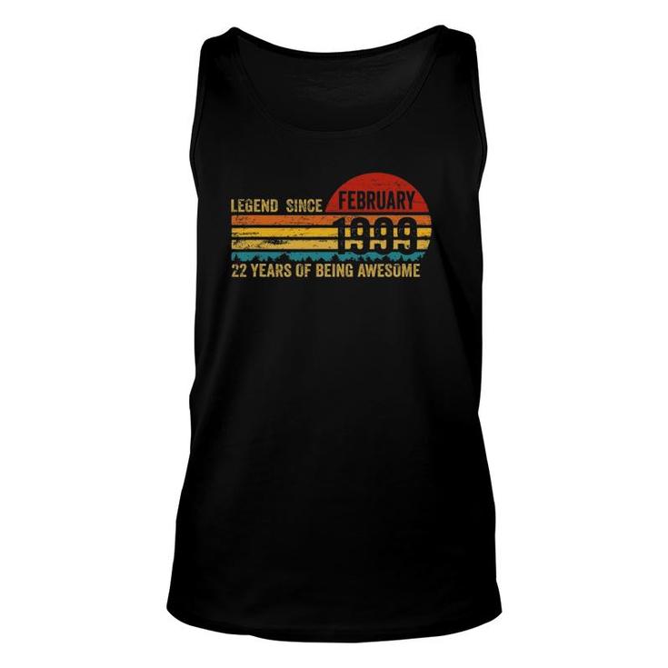 22 Years Old Retro Birthday Gift Legend Since February 1999 Ver2 Unisex Tank Top