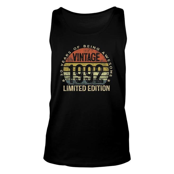 30 Years Old Gifts Vintage 1992 Limited Edition 30Th Birthday Unisex Tank Top