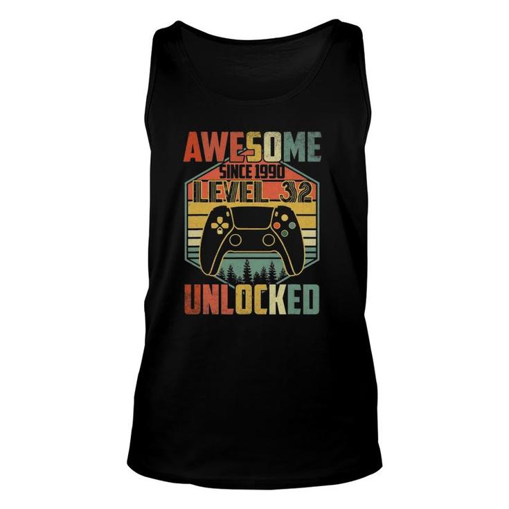 32 Years Old Birthday Gift Awesome Since 1990 Video Gamer Unisex Tank Top