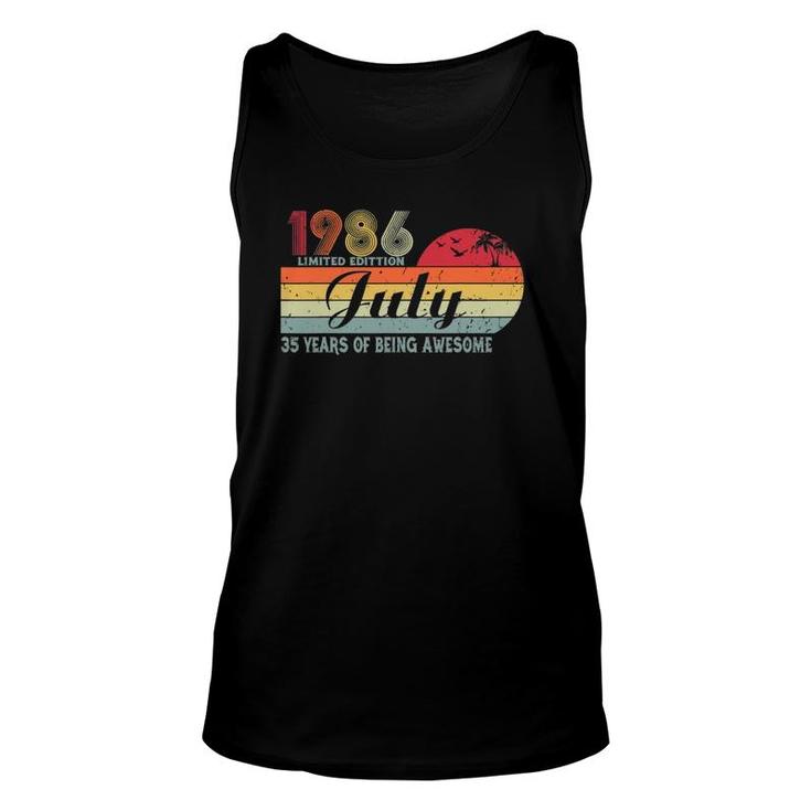 35 Years Old Birthday Awesome Since July 1986 Birthday Unisex Tank Top