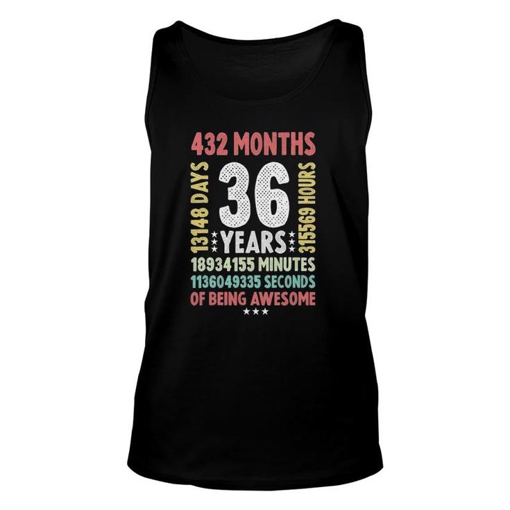 36Th Birthday 36 Years Old Vintage Retro 36 Yrs Old Unisex Tank Top