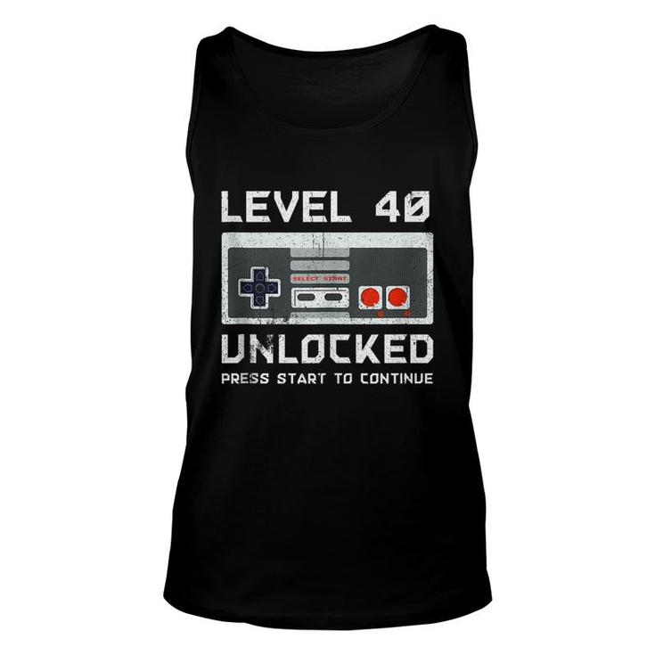 40 Year Old Forty Birthday Gift Level 40 Unlocked Gamer  Unisex Tank Top