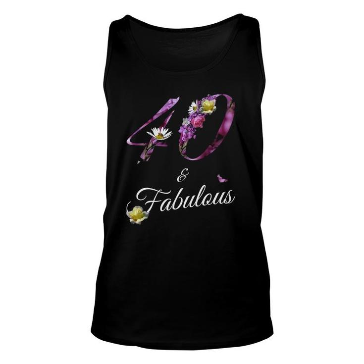 40 Years Old Tee 40 & Fabulous Floral Decor 40Th Birthday Gift Unisex Tank Top