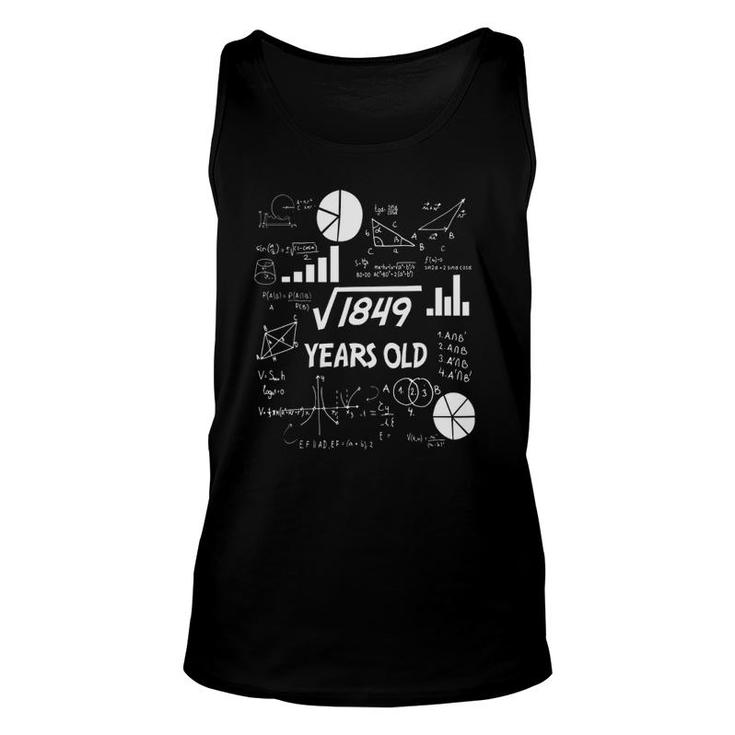 43Rd Birthday Science Square Root Math 43 Years Old Bday Nerd Unisex Tank Top