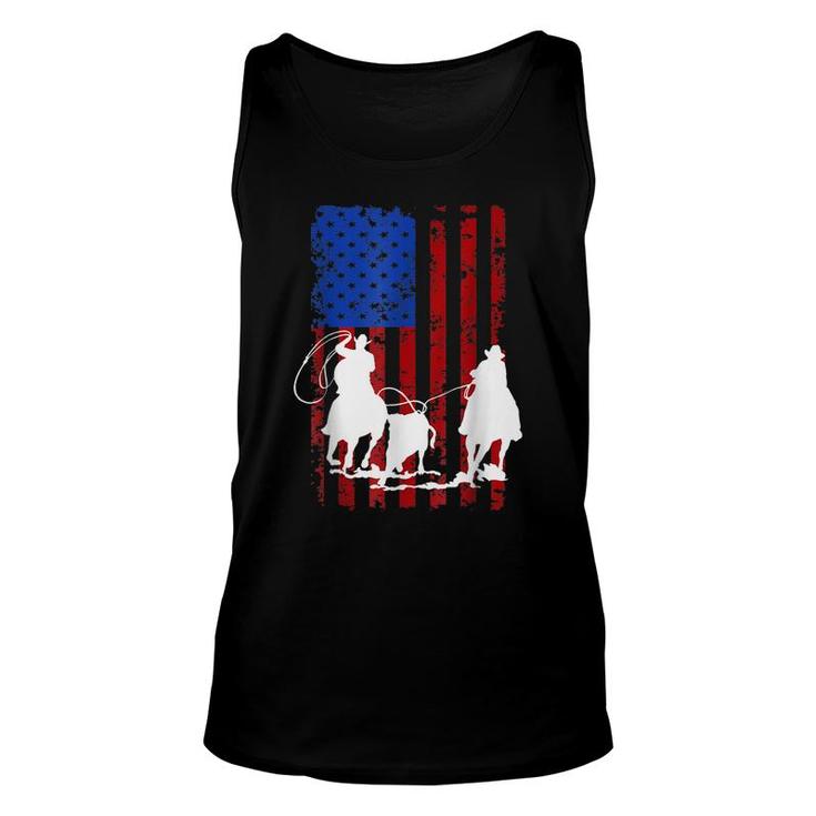 American Flag Team Roping Horse 4Th Of July Patriotic Usa  Unisex Tank Top
