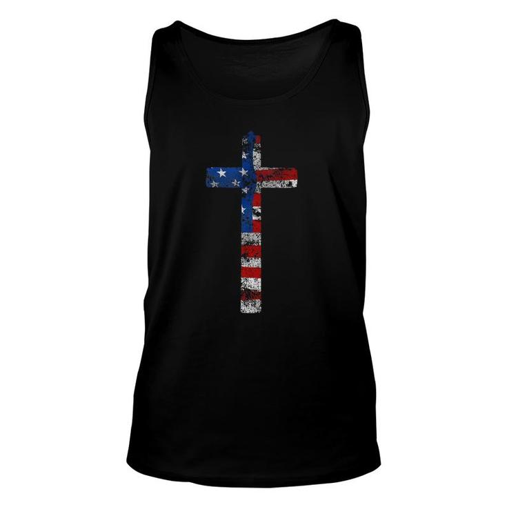 American Flag Usa Cross Christian Faith Patriotic Gift  Unisex Tank Top
