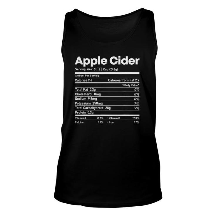 Apple Cider Nutrition Facts Thanksgiving Christmas Matching Unisex Tank Top