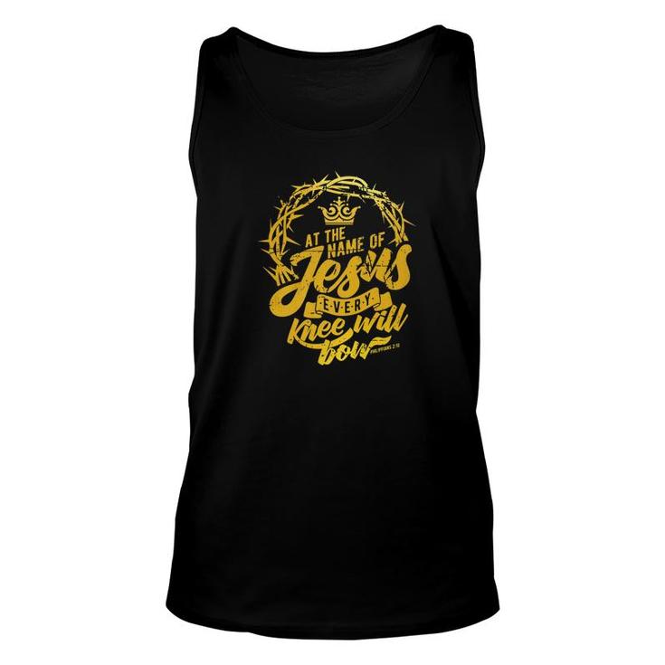 At The Name Of Jesus Every Knee Will Bow Bible Verse Tee Unisex Tank Top