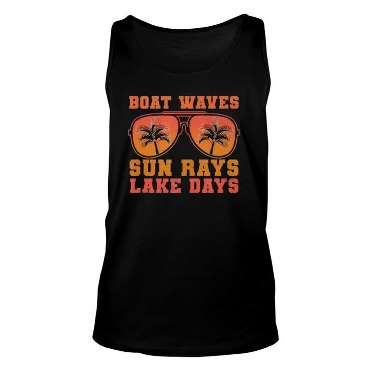 Boat Waves Sun Rays Lake Days Funny Sunshine Quote Sunset Unisex Tank Top