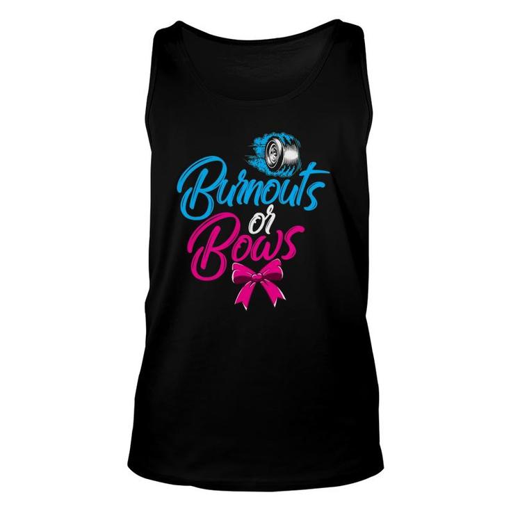 Burnouts Or Bows Gender Reveal Party Baby Shower Unisex Tank Top