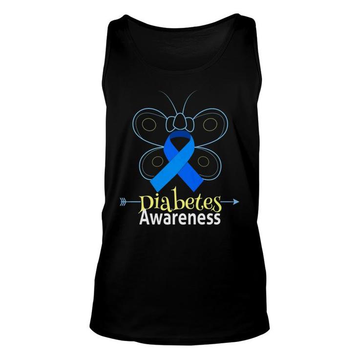Butterfly Blue Ribbon Diabetes Awareness Women Men Unisex Tank Top