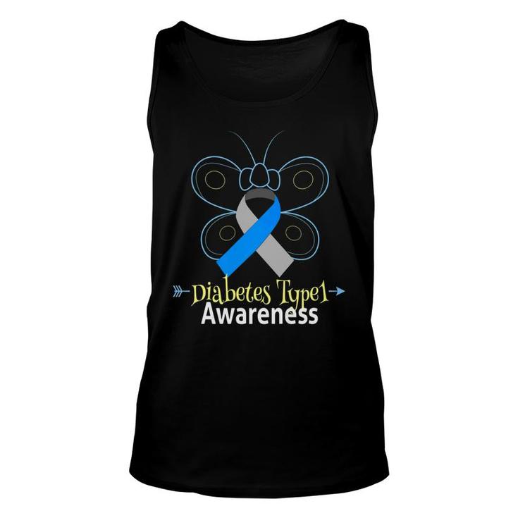 Butterfly Blue Ribbon Diabetes Type 1 Awareness Women Unisex Tank Top