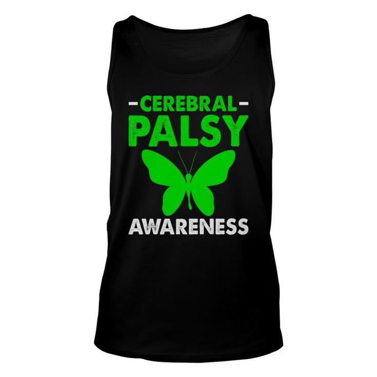 Cerebral Palsy Awareness Palsy Related Green Ribbon Butterfly Unisex Tank Top