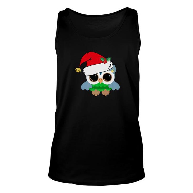 Cute Christmas Owl In Santa Hat  Pretty Owls Gift Unisex Tank Top