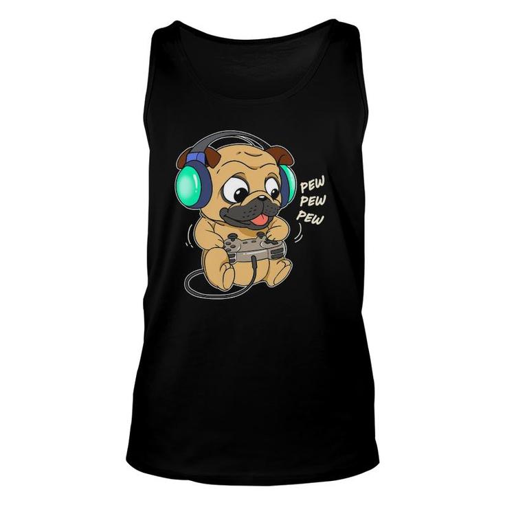 Cute Gaming Pug Pew Video Game Computer Player Unisex Tank Top